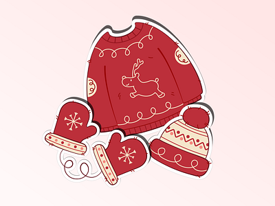 Winter stickers clothes cute graphic design hat mittens red stickers sweater winter