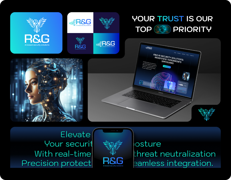 Branding for R&G AI based Cybersecurity Solutions ai ai security branding and identity cybersecurity graphic design landing page logo logodesign marketing social media sybersecurity ui uiiux ux visual design
