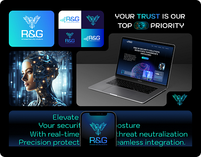 Branding for R&G AI based Cybersecurity Solutions ai ai security branding and identity cybersecurity graphic design landing page logo logodesign marketing social media sybersecurity ui uiiux ux visual design