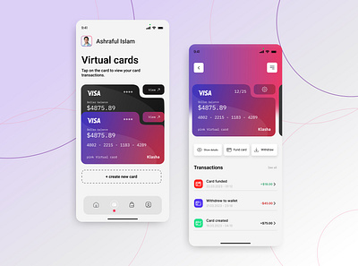 Virtual cards design for a finance mobile. app design klashas klashas app design mobile dashboard mobile finance mobile finance dashboard design mobile ui design transaction app design transaction design virtual business card virtual card app design virtual card design virtual card mobile app