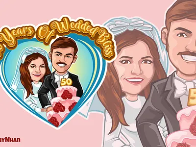 50 Years of Wedded Bliss anniversary caricature cartoon cartoon character cartoon logo cartoon mascot design illustration logo logo creation logo maker mascot mascot logo wedding