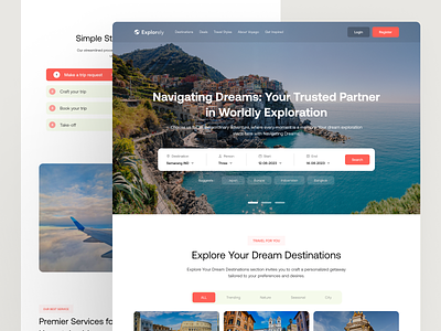 Explorely - Travel Agent Website agency business clean company company profile corporate design destination landing page travel travel agent trip ui ui design ux web design website website design