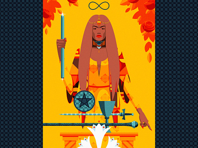 Tarot card #01: The Magician adobe illustrator artist blue brown card contrast daily art digital art flat design illustration magician major arcana orange red stylized tarot vector vector illustration women yellow