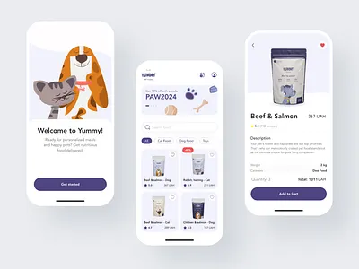 Mobile App for Pet Food - Yummy app branding colour design illustration logo minimal mobile mobile design ui uiux ux web web design