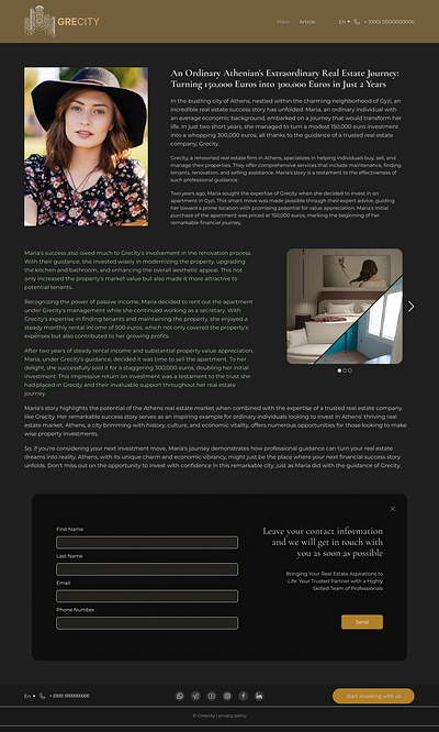Article Page for a Real Estate Website article page design branding contact form design landing page ui ux web design