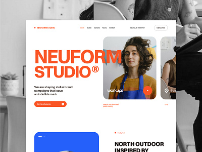 NEUFORM STUDIO® Landing page exploration concept big type clean creativemarket design agency figma framer gallery minimal motion portfolio studio swiss team typography ui design web design webflow white space