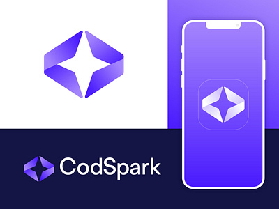 CodSpark abstract bet coding logo branding coder coding creative developer developing gradient icon identity mark modern professional spark sparkle star symbol top coding logo web3