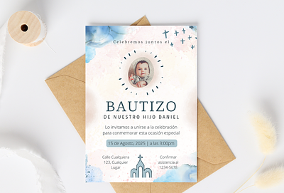 Invitacion Bautismo Acuarela Azul acuarela bautismo bautizo invitacion