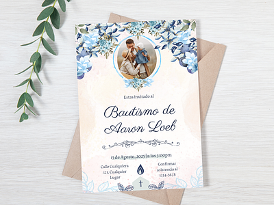 Invitacion Bautismo Floral Azul acuarela bautismo bautizo celebracion invitacion niño