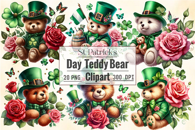 st patrick's day teddy bear clipart illustration