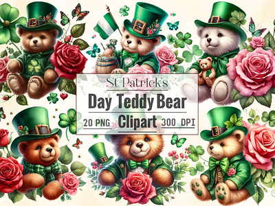 st patrick's day teddy bear clipart illustration