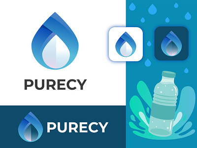 Purecy Water Drop Logo 3d brand brand identity branding drop fresh. logo minimal pure water