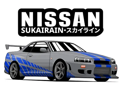 Nissan Skyline Illustration (Fast & Furious: Brian O'conner ) car art car design car drawing car illustration carartwork carvector gtr34 gtr35 illustration nissan nissan gtr nissan skyline nissan skyline gtr nissan skyline vector art nissan vector art r34gtr