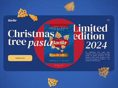 Christmas tree pasta Barilla 3d animation barilla blue christmas christmas tree design graphic design macaroni motion graphics new year pasta promo page ui ux web design