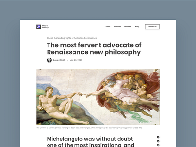 Blog Concept. Life and Artistry of Michelangelo blog color composition concept contrast design grid heading logo michelangelo typography ui ui ux ux visual hierarchy web design