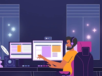 Developer Working at Night animation branding design design inspiration dev developer explainer video flat design fresh fresh design gaming html illustration inspiration webdesign working at night