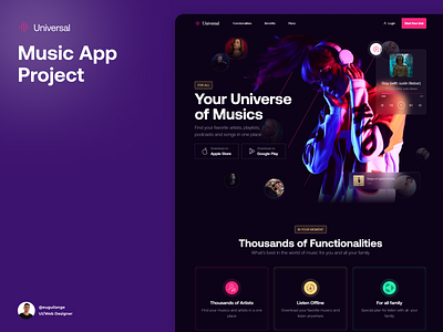 Web Design Project - Music App Site figma framer landingpage musicapp ui design webdesign website