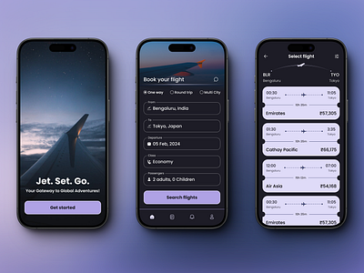 Flight Booking App with Dynamic Island Integration on iPhone 3d aesthetic android animation app branding clean dark mode design dynamic island flight flight booking graphic design illustration ios logo motion graphics purple ui ux