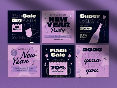 Purple Boho New Year Sale Instagram Set branding graphic design instagram instagram banner instagram post instagram post template instagram posts instagram posts template instagram stories instagram stories template instagram story instagram story template instagram template instagram templates logo social media social media banner social media pack social media templates ui