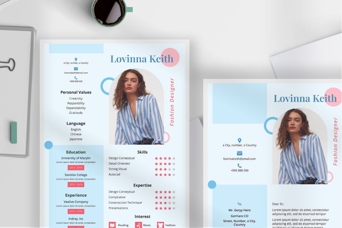 Creative Fashion Resume Template branding cv graphic design logo resume ui