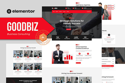 Goodbiz - Business Consulting Elementor Template Kit branding business company corporate elementor elementor kit finance graphic design modern red service ui web design web development website