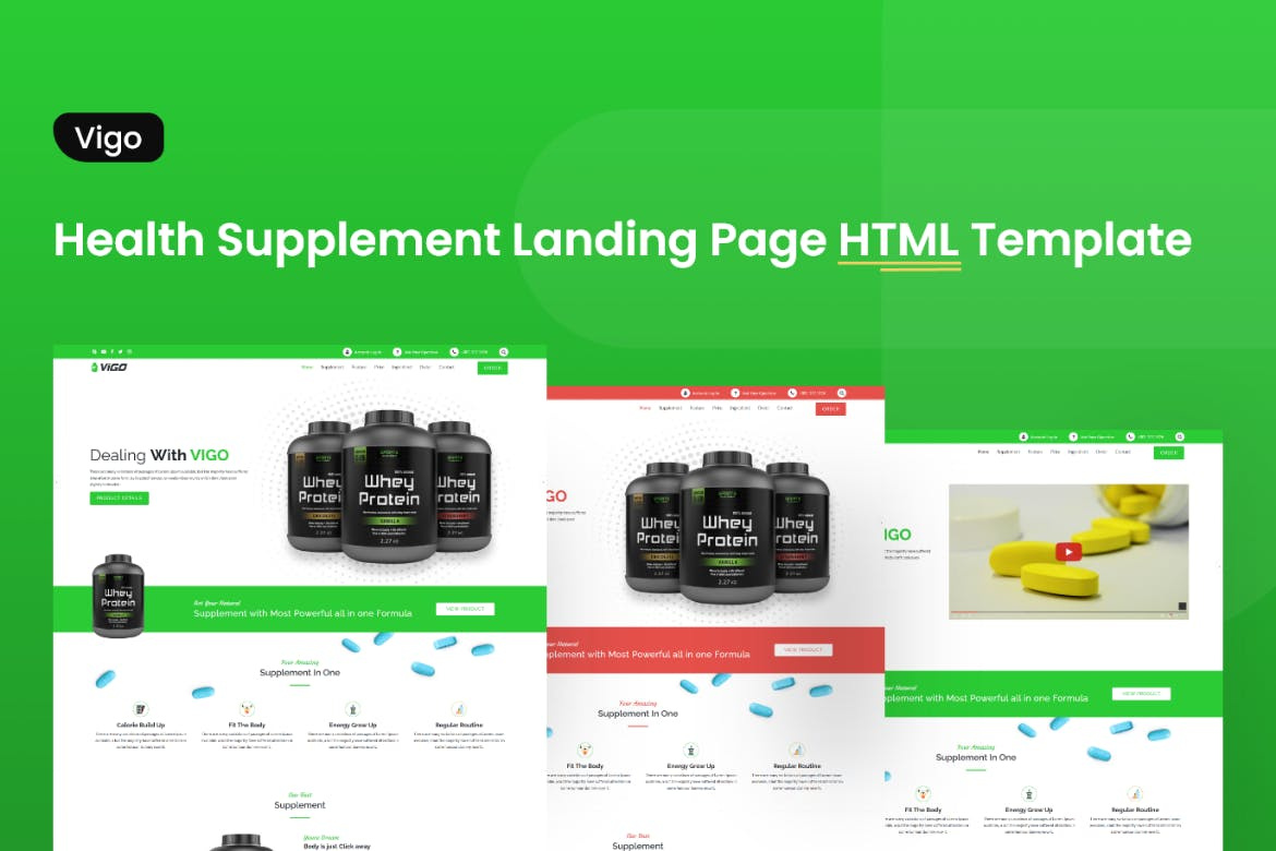 VIGO-Health Supplement Landing Page HTML Template animation branding fitness graphic design health html html template landing landing page landing page template logo motion graphics page responsive supplement ui ux