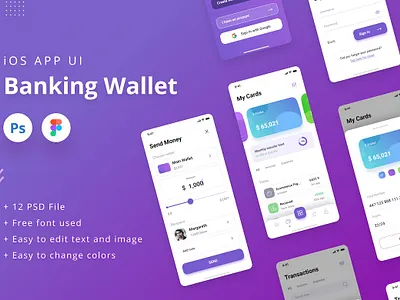 Banking Wallet iOS App UI PSD & Figma 3d app bank banking branding credit card crypto cryptocurrency digital figma finance graphic design ios modern money motion graphics psd ui wallet