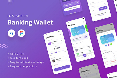 Banking Wallet iOS App UI PSD & Figma 3d app bank banking branding credit card crypto cryptocurrency digital figma finance graphic design ios modern money motion graphics psd ui wallet