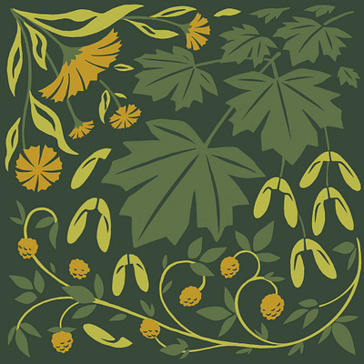 Room 3: Maple berry bush design flower illustration maple mural plant procreate thorn tree weed