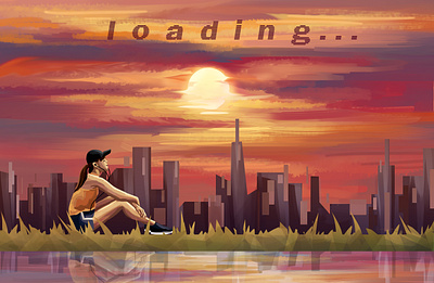 Reset cityscape exercise illustration jog lake landscape loading screen sunny sunset