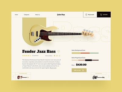 Daily UI : 033 Customize Product 🖌🎸 customizeproduct dailyui dailyui33 dailyuichallenge designinspiration desktop ecommerce guitarshop productdesign ui uichallenge uidesign userinterface webdesign