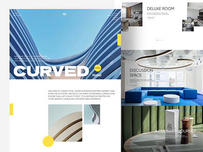 Curved Hotel Landing Page animation architecture discover graphic design hotel interior landing page minimal new noteworthy popular prototype trip typography ui ui design uiux vacation web design website