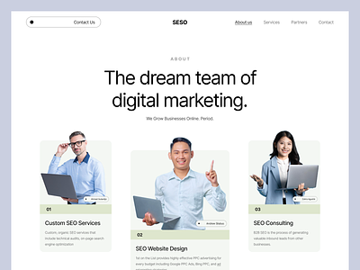 SESO - SEO Agency About Us Page about page about us about us page about us website agency website clean design company company background company profile search engine optimization seo seo agency seo website ui ui design uiux ux web design web optimization website