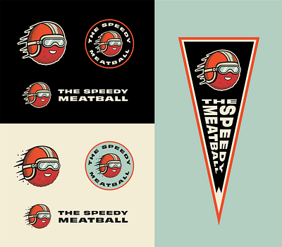 The Speedy Meatball badge brand character illustration logo mascot meatball racing retro vintage