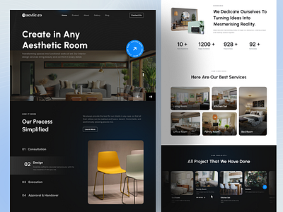 Aestic.co - Interior Design Landing Page architecture building clean design furniture home house interior interior design landing page layout living room minimal room room space ui ux website