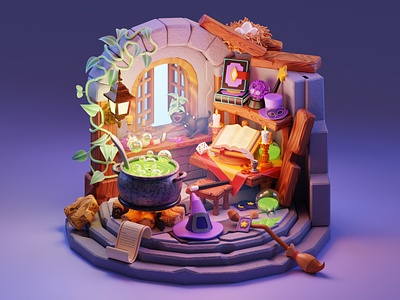 Wizard Element 3D Illustration 3d 3d asset 3d element 3d icon 3d illustration cauldron fantasy flying broom mage magic magician mystery spell spell book witch witcher wizard wizardry