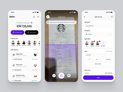 Splitter - Split Bill Mobile App bill finance fintech mobile receipt scan split split bill splitbill tracking transfer