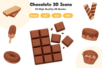 Chocolate 3D Icons Set 3d 3d artwork 3d icon 3d modeling app blender blender 3d chocolate design dessert food graphic design icon illustration uiux