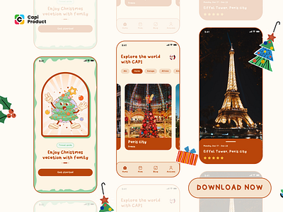 Travel Guide App - Retro Style app christmas design mobile mobile app design retro retro style travel app travel guide app ui ui design ui ux xmas