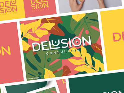 Delusion Consulting- Branding & Logo Design botanical brand illustration branding business card color palette consulting digital art digital illustration graphic design illustration leaves logo modern monstera plants tropical vines wordmark logo