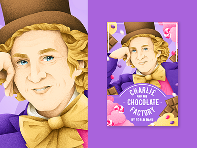 Charlie and the Chocolate Factory book cover candy chocolate chocolate factory design grain texture grit illustration portrait sweets texture vector willy wonka