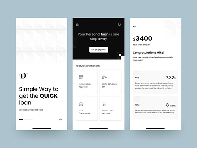 Personal Loan - Mobile App blck clean figma minimal mobile app mobile app design mobile design personal loan personal loan mobile app ui ux white