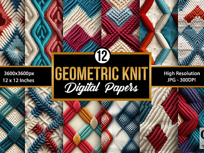 Geometric Knitted Texture Seamless Patterns digital papers geometric knit knit digital papers knit texture knitted texture background winter knit