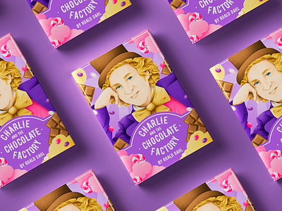 Charlie and the Chocolate Factory book cover candy chocolate chocolate factory design grain texture grit illustration portrait sweets texture vector willy wonka