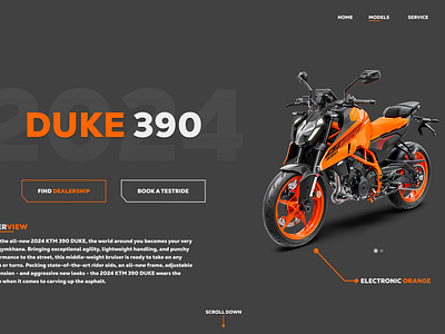 2024 KTM Duke 390 landing page UI concept. design figma ktm landingpage landingpagedesign motorcycle ui website