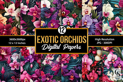 Exotic Orchid Flowers Digital Papers background digital papers exotic orchids floral flower pattern flowers orchid orchid flower orchid pattern