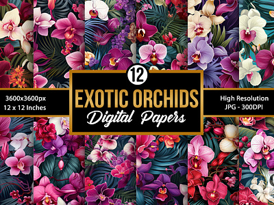 Exotic Orchid Flowers Digital Papers background digital papers exotic orchids floral flower pattern flowers orchid orchid flower orchid pattern