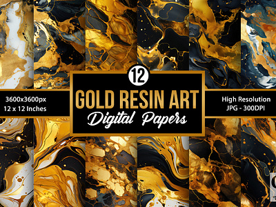 Gold Resin Art Digital Papers agate pattern digital papers gold agate gold black resin gold resin art resin resin digital papers seamless