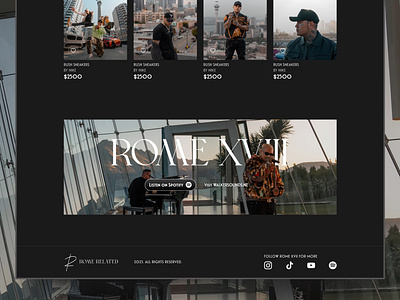 Rome Related / Footer & Banner (Luxury Brand) Merch Store banner closer view dazeign designer brand footer interaction luxury rome shop store style ui uiux