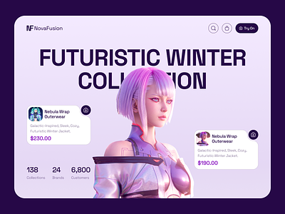 NovaFusion - Virtual Clothing Store 3d animation artificial intelligence augmented reality ecommerce ecommerce design fashion fashion website machine learning online shopping smart shopping store uiux virtual reality virtual shopping vision pro website website design winter winter clothes